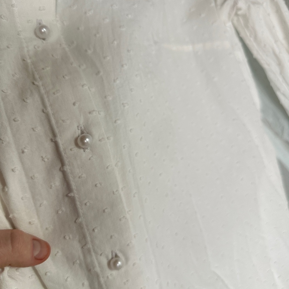 White Ruffled Button-Up Blouse - Picture 5 of 8